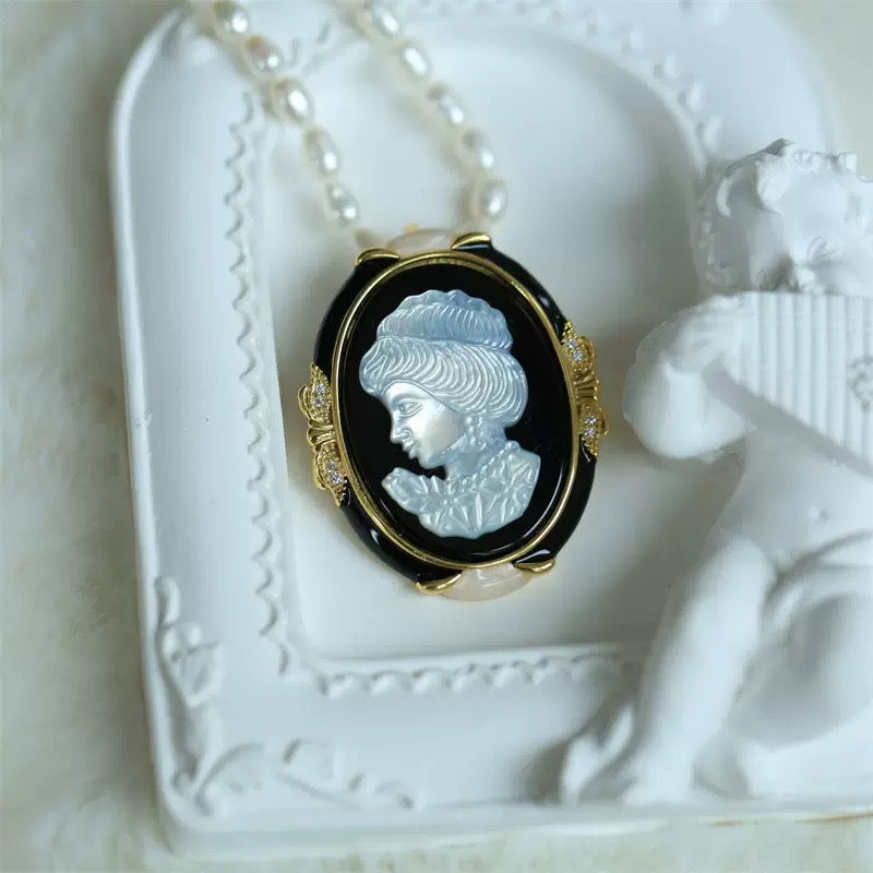 S925 Silver 18K Gold-Plated Shell Cameo Convertible Jewelry Set – Brooch, Pendant, Ring & Earrings