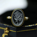 S925 Silver Italian Rose Cameo Ring – Vintage Oval Carved Agate with Mini Pearls