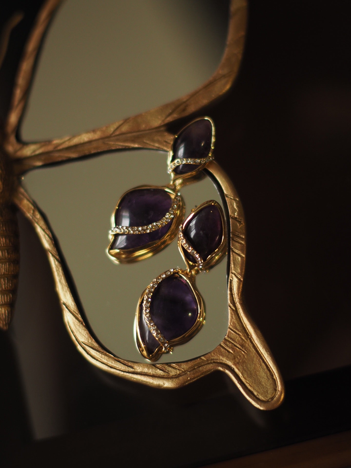 Handcrafted Amethyst Statement Earrings – Gold-Plated Natural Crystal Vintage Design