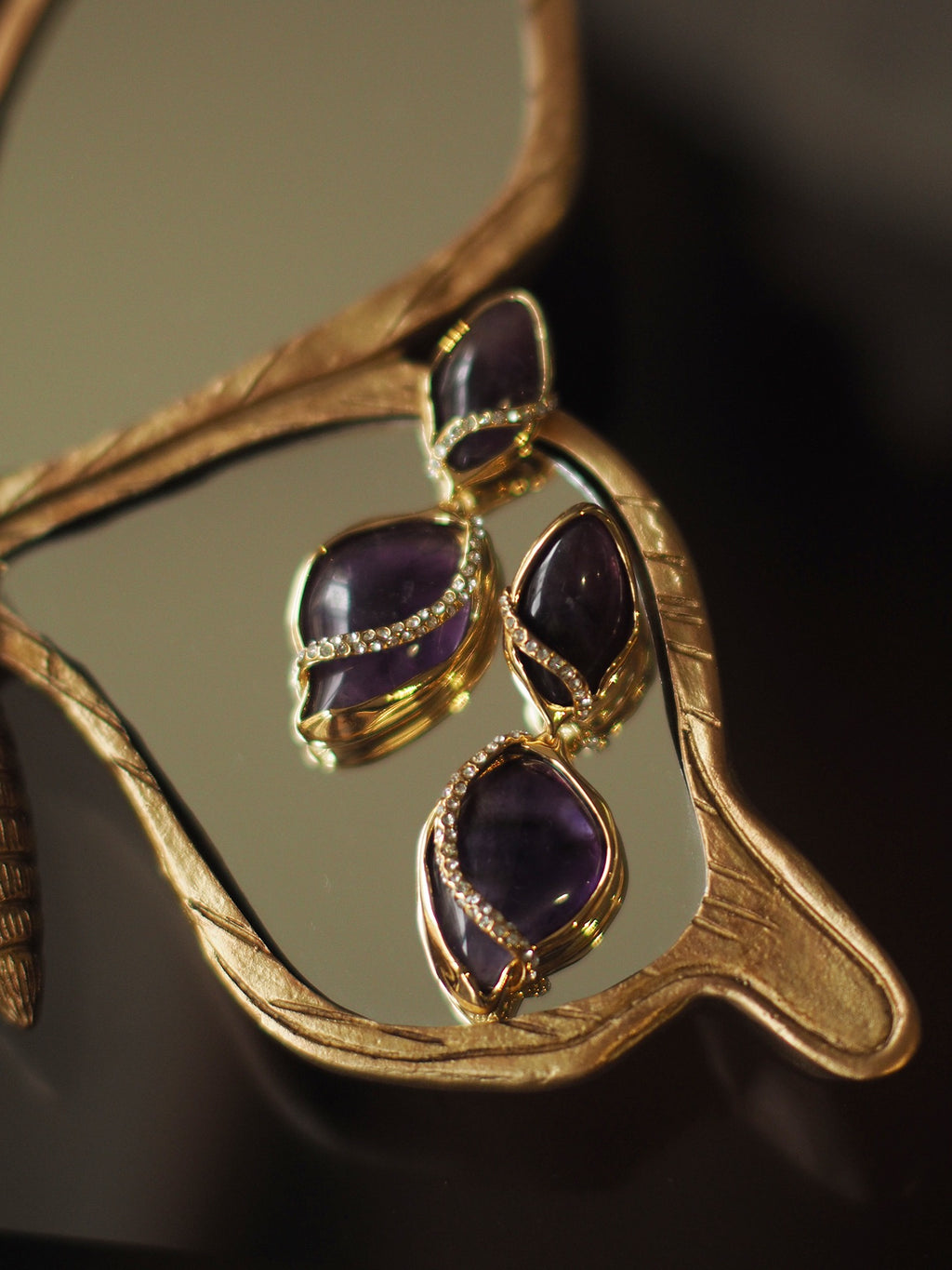 Handcrafted Amethyst Statement Earrings – Gold-Plated Natural Crystal Vintage Design