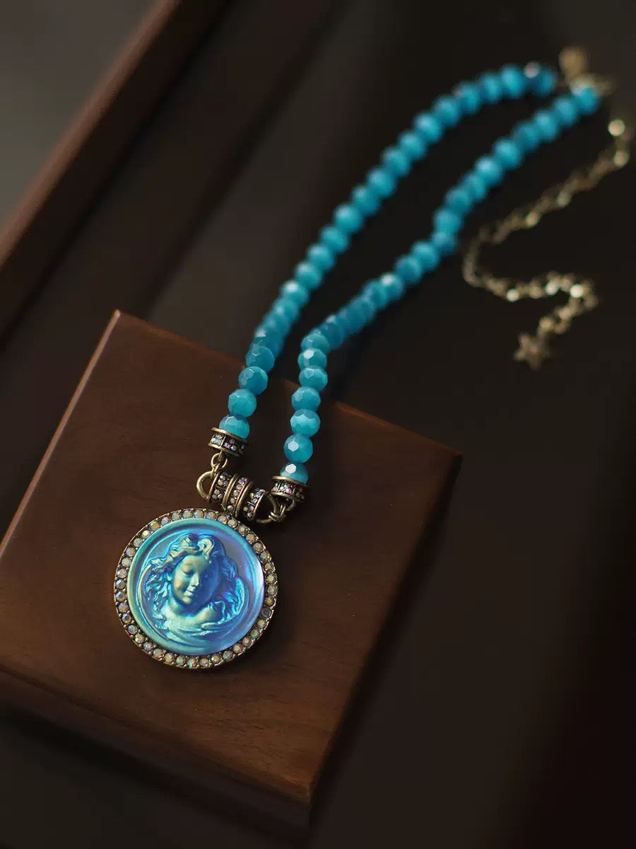Dreaming Angel Cameo Necklace – Vintage Cat’s Eye Beaded Design