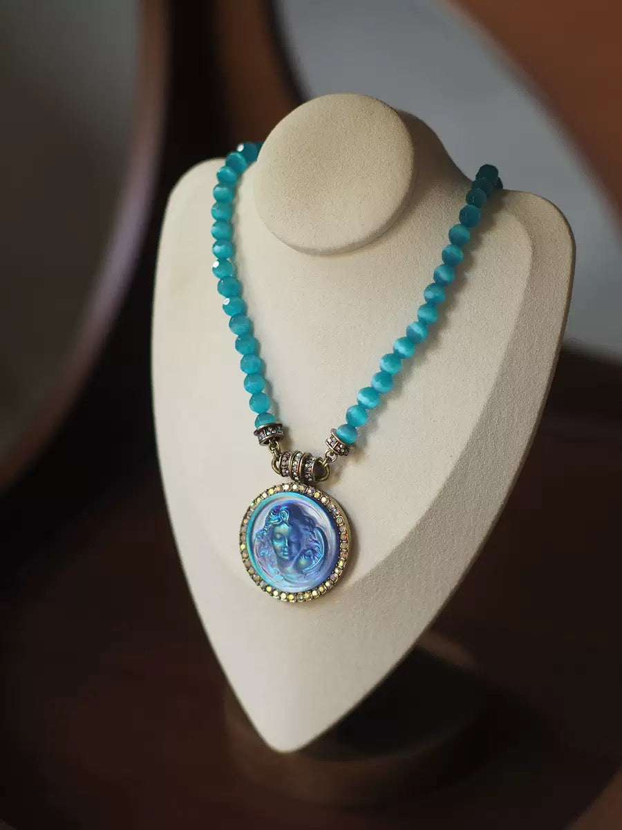 Dreaming Angel Cameo Necklace – Vintage Cat’s Eye Beaded Design