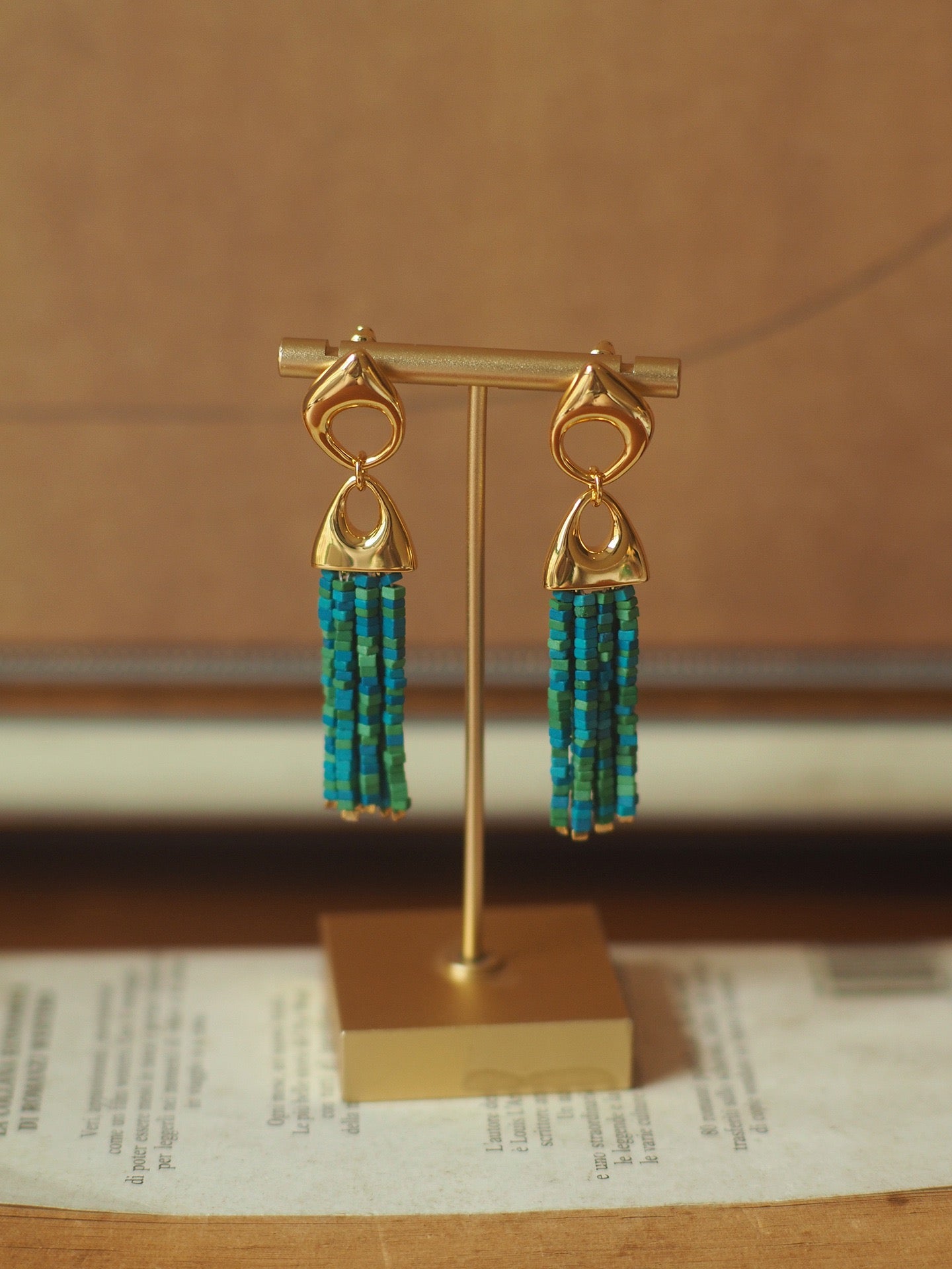 Boho Turquoise Tassel Earrings – Vintage Designer Art Deco Style