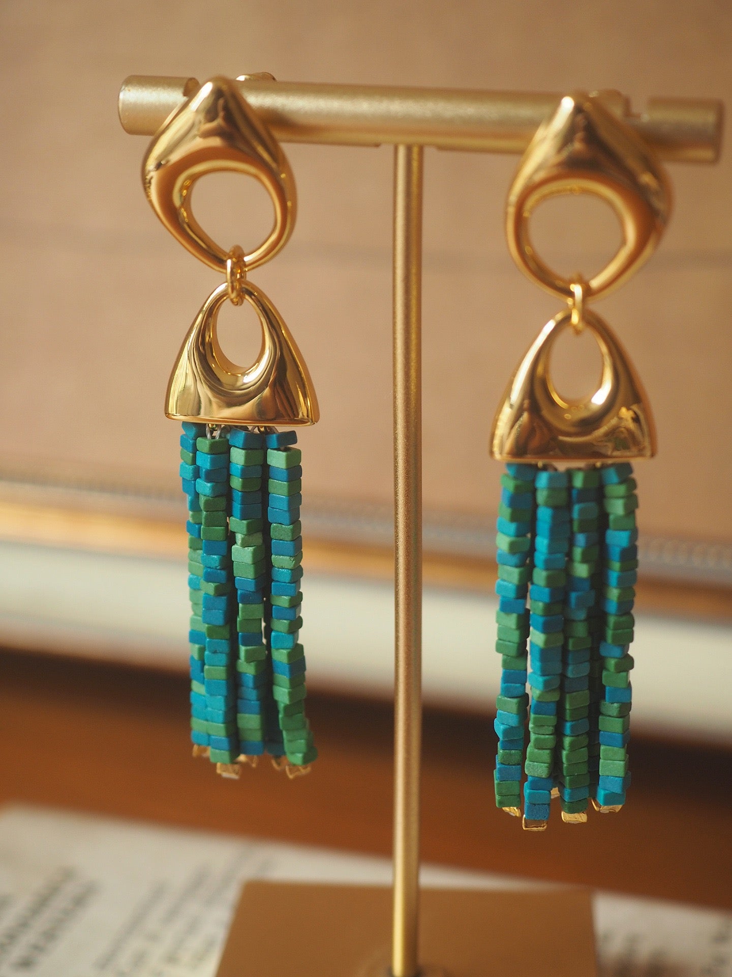 Boho Turquoise Tassel Earrings – Vintage Designer Art Deco Style