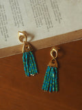 Boho Turquoise Tassel Earrings – Vintage Designer Art Deco Style