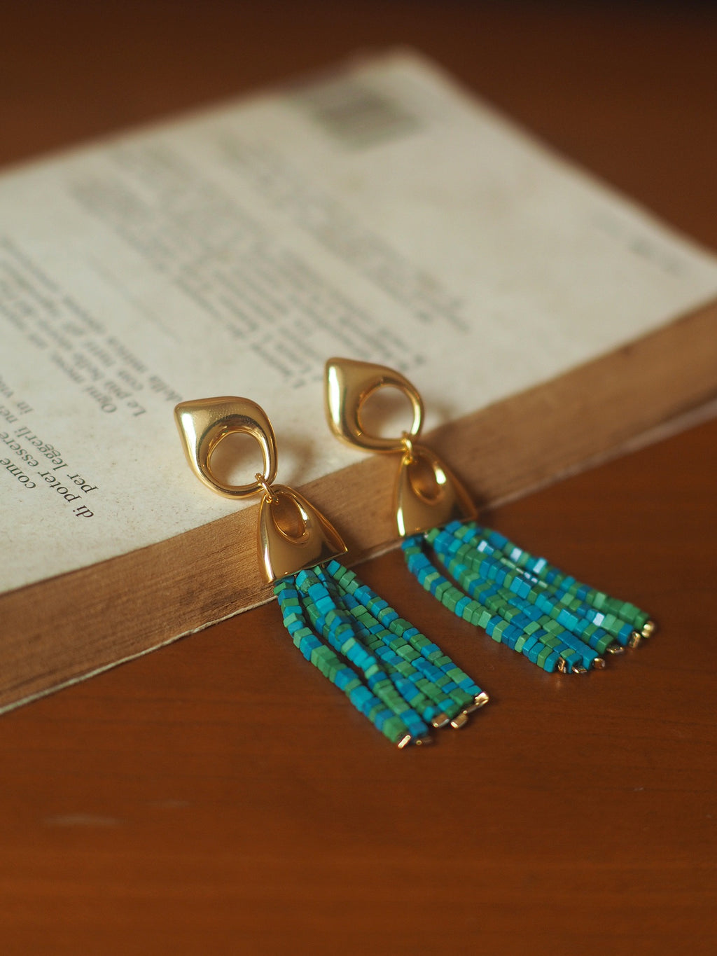 Boho Turquoise Tassel Earrings – Vintage Designer Art Deco Style