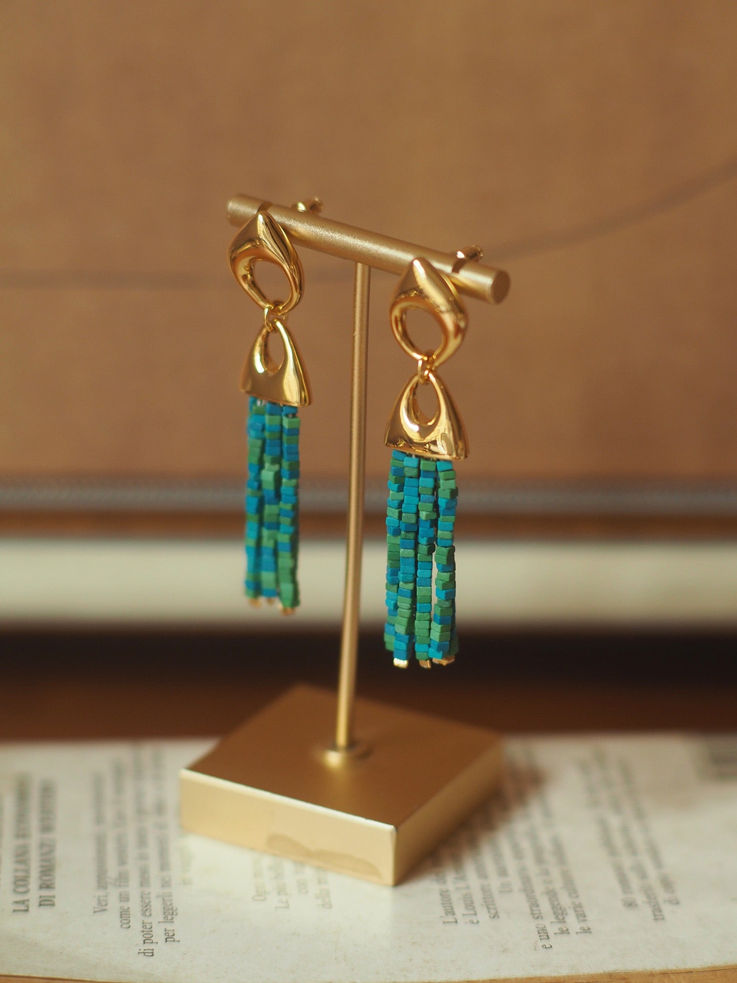 Boho Turquoise Tassel Earrings – Vintage Designer Art Deco Style