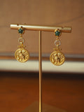 Vintage Malachite Coin Drop Earrings – Gold-Plated Palace Style Retro Statement Jewelry