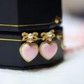 S925 Silver Pink Queen Conch Heart Earrings – Vintage Bow & Pearl Cameo Design