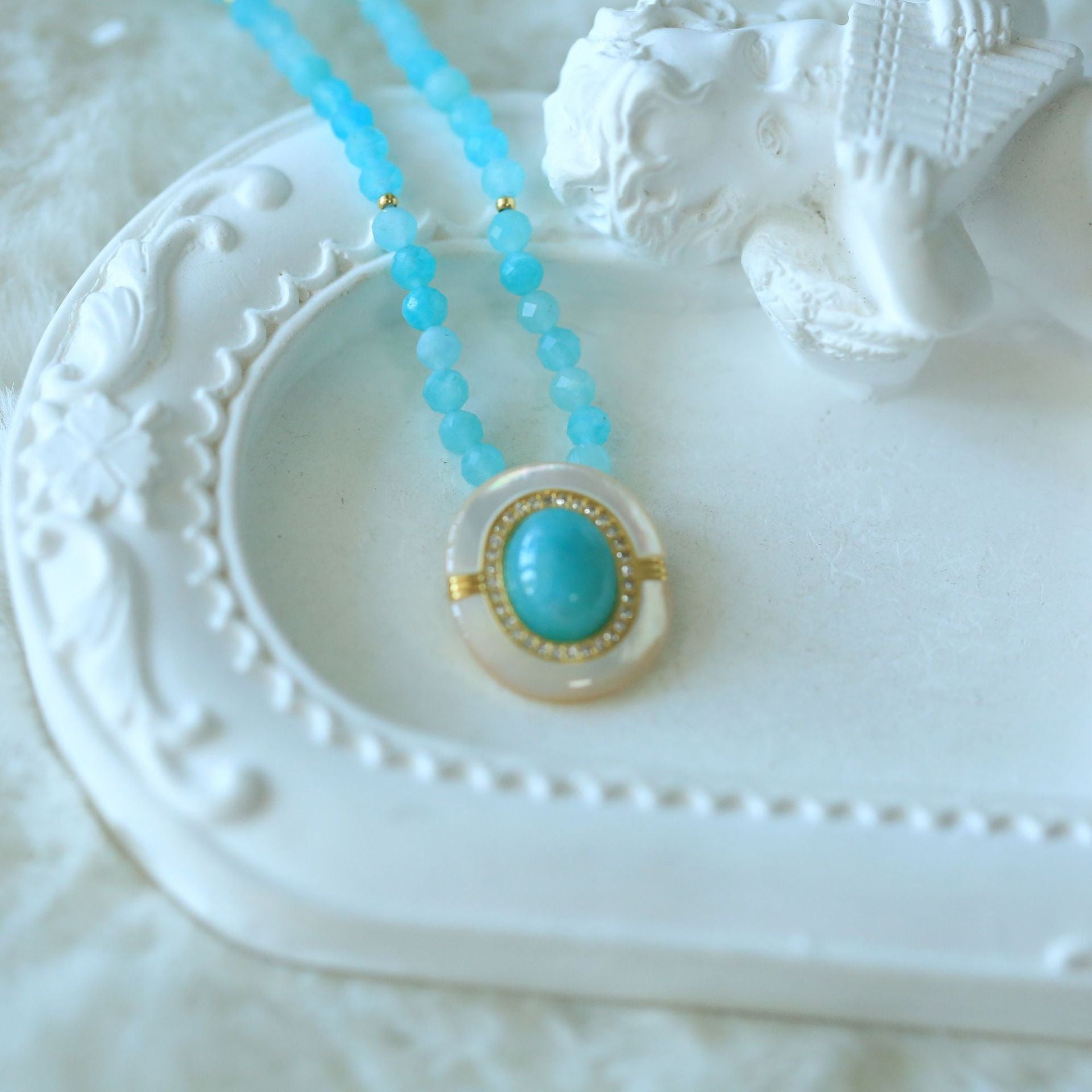 Vintage Amazonite Jewelry Set – Gold Ring, Necklace, Earrings & Pendant Collection