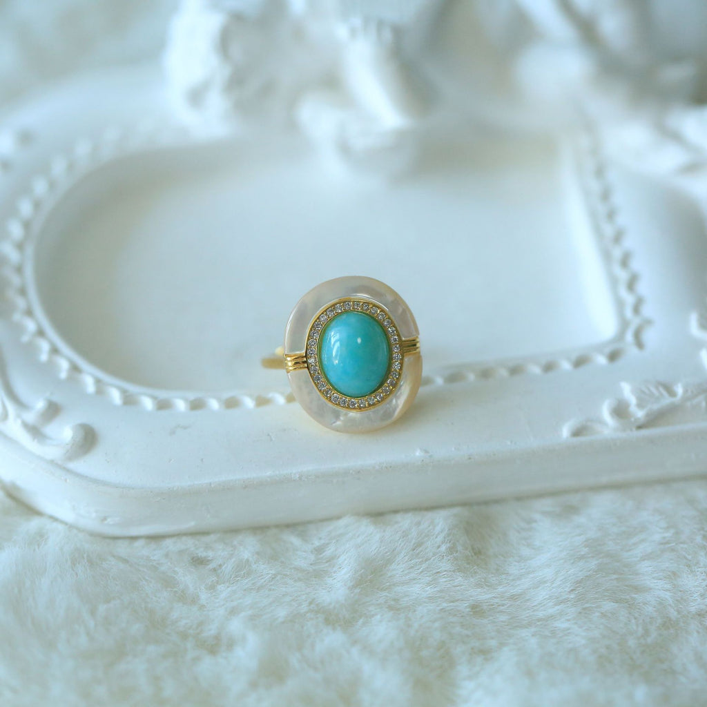 Vintage Amazonite Jewelry Set – Gold Ring, Necklace, Earrings & Pendant Collection