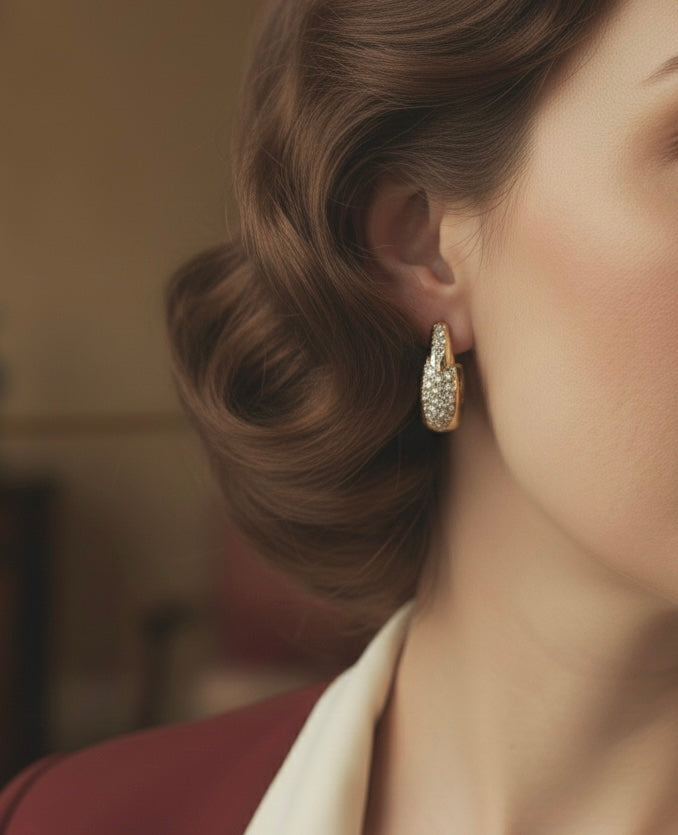 Two-Tone Gold U-Shaped Pavé Stud Earrings – Minimalist European Style Jewelry