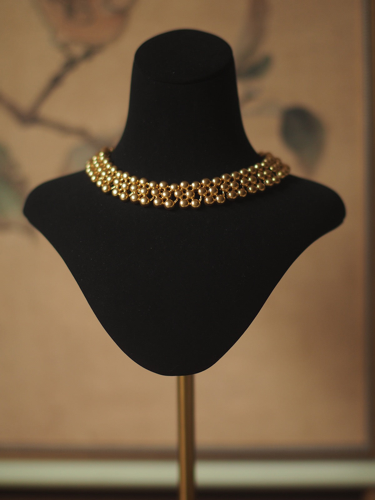 Vintage Gold Bead Choker Necklace – Monet-Inspired Floral Luxury Retro Jewelry