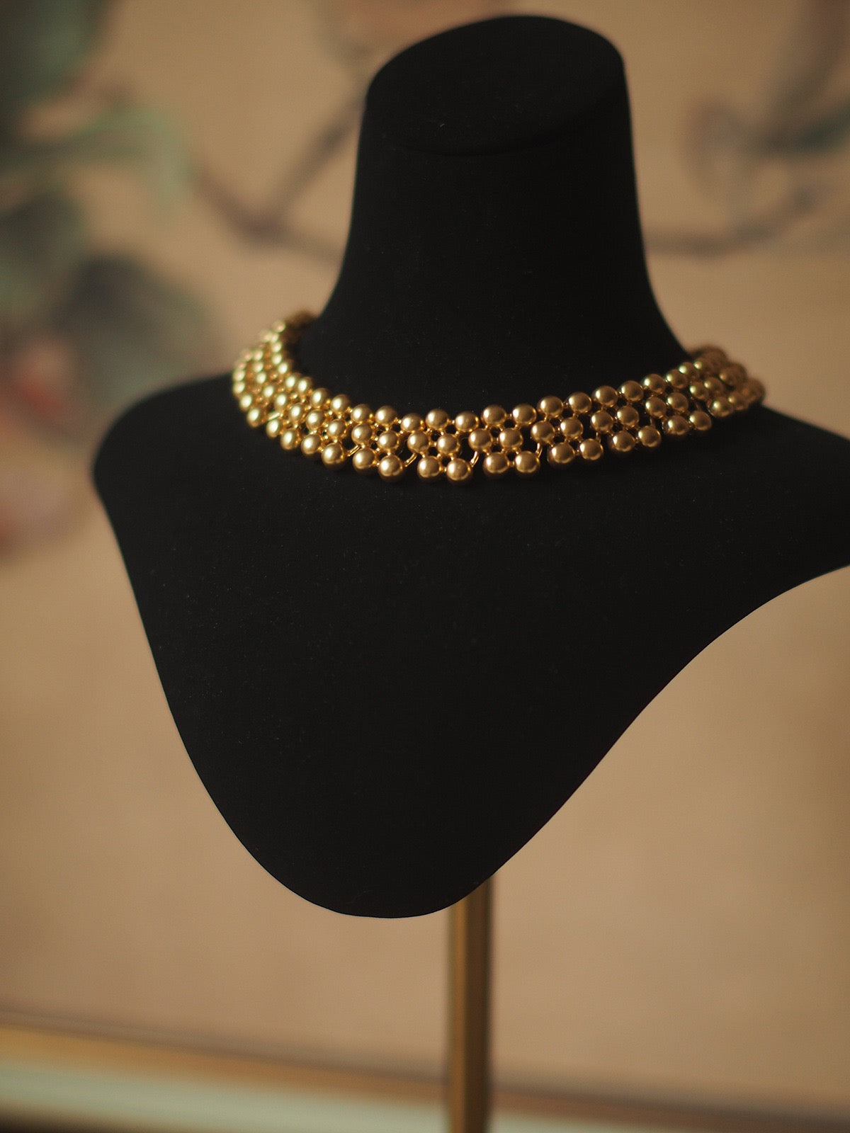 Vintage Gold Bead Choker Necklace – Monet-Inspired Floral Luxury Retro Jewelry
