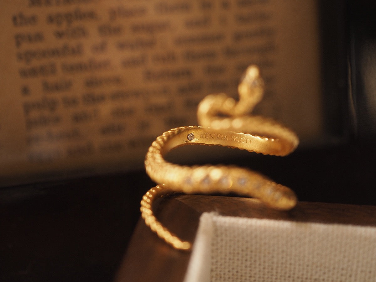 Serpent Ring & Earrings Set | Adjustable Gold Snake Ring with Crystal Accents | Vintage Gothic Jewelry for Women