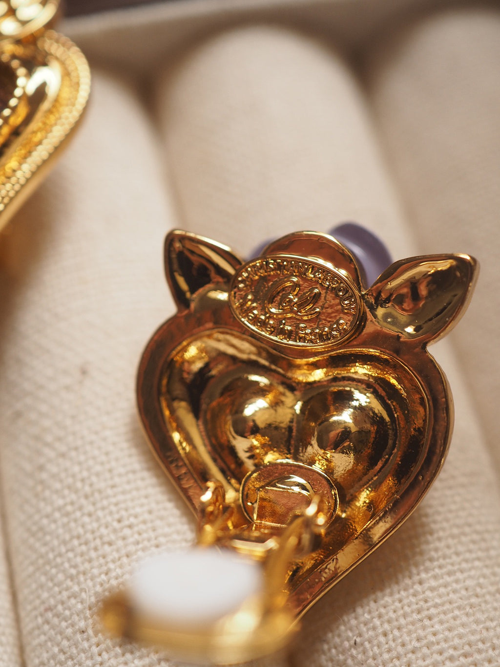 Midnight Rose Heart Clip-On Earrings | Vintage Baroque Gold Earrings with Crystal & Lavender Rose