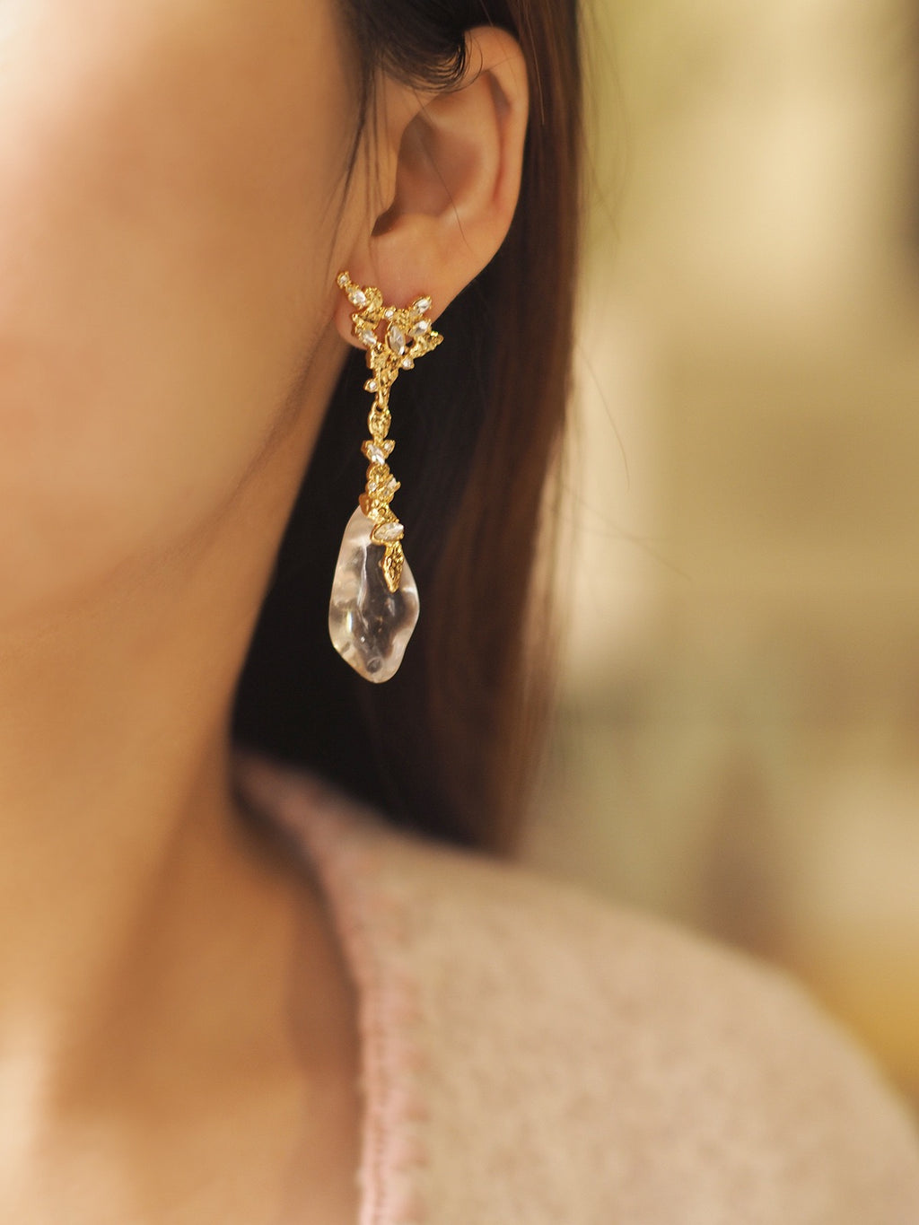 Crystal Geometry Drop Earrings | Vintage Gold Statement Earrings with Sparkling Rhinestones