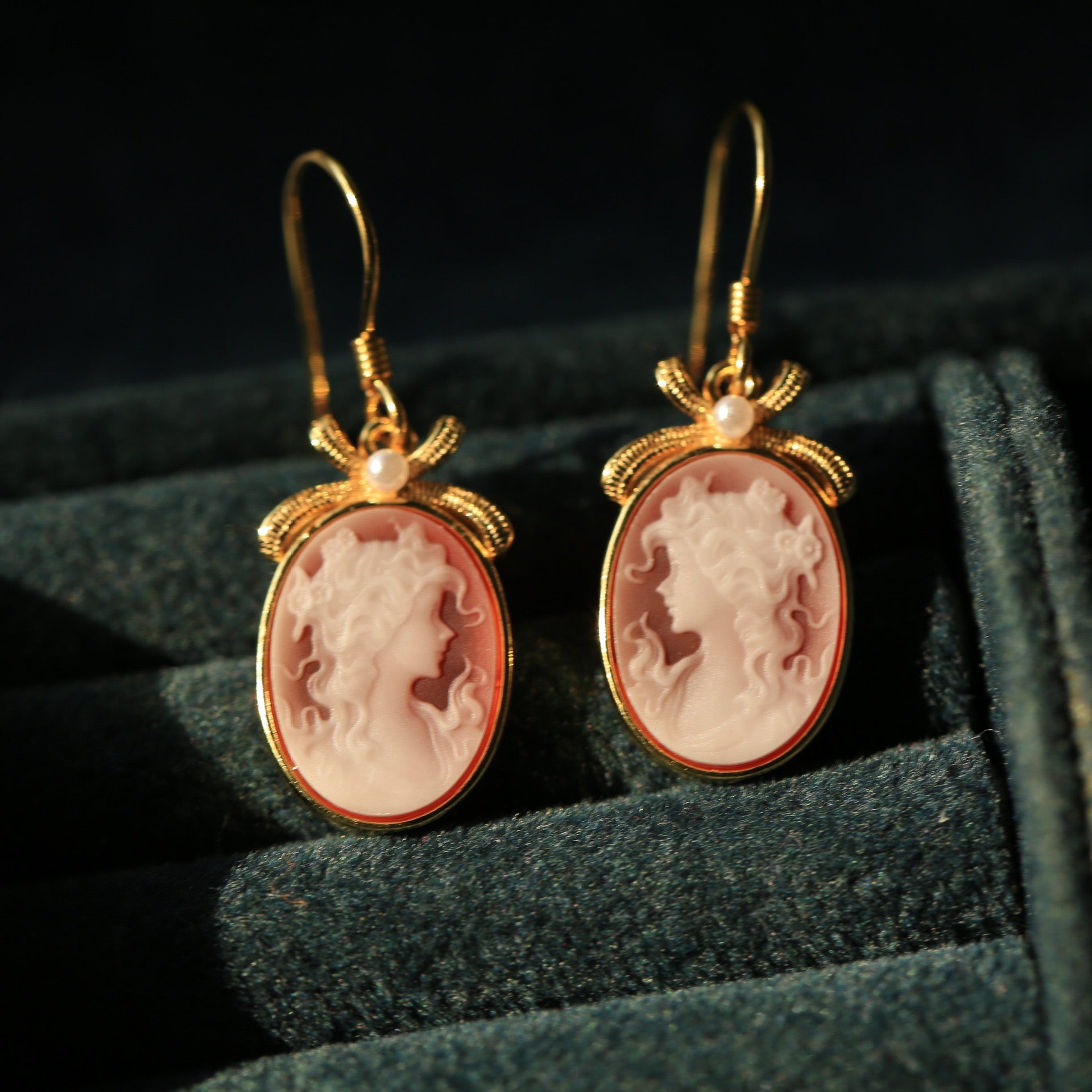 925 Silver Cameo Lady Earrings with Bow & Pearl | Vintage Victorian Romantic Jewelry