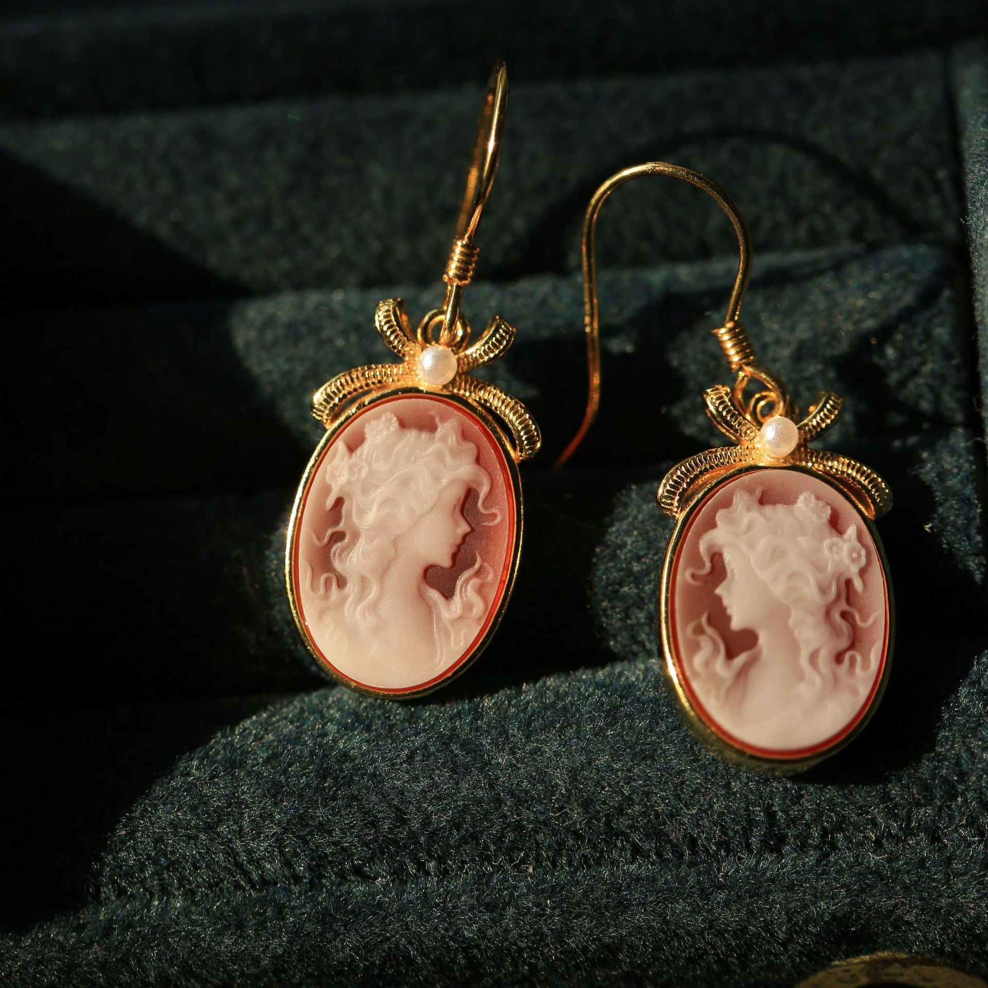 925 Silver Cameo Lady Earrings with Bow & Pearl | Vintage Victorian Romantic Jewelry