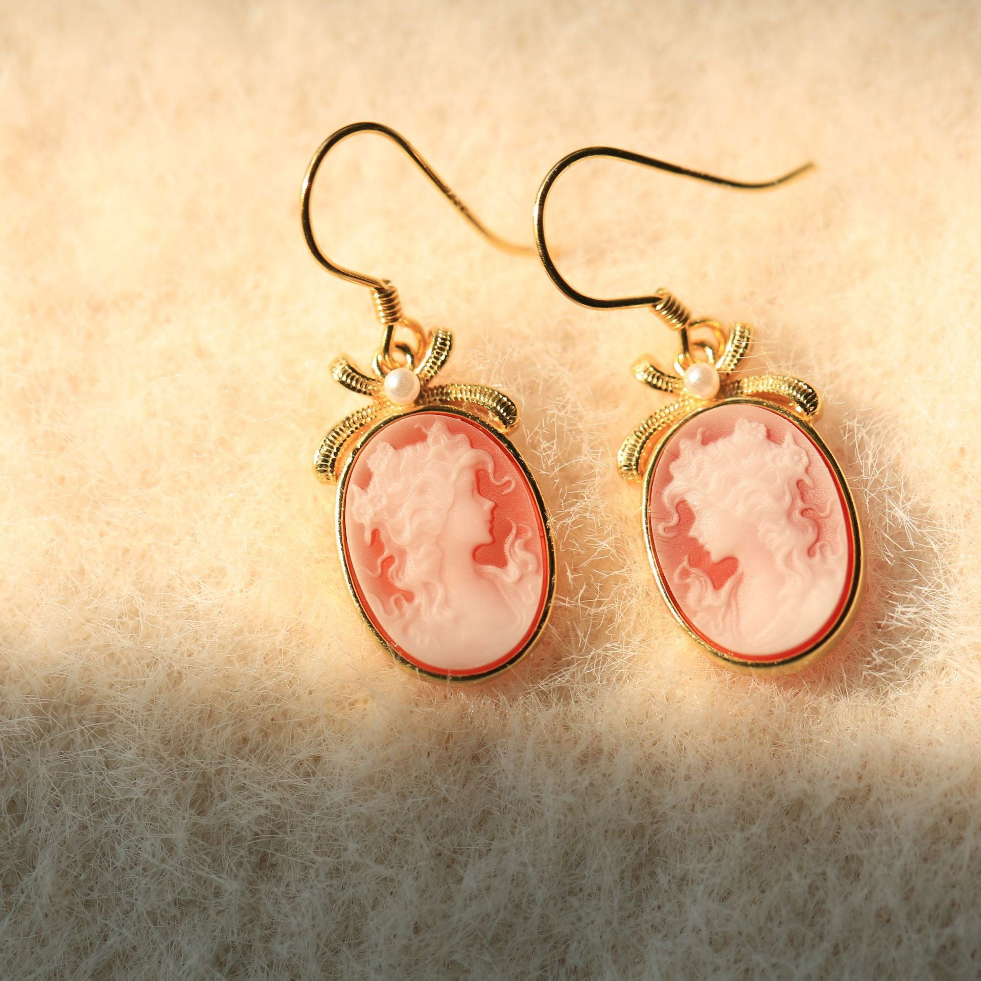 925 Silver Cameo Lady Earrings with Bow & Pearl | Vintage Victorian Romantic Jewelry