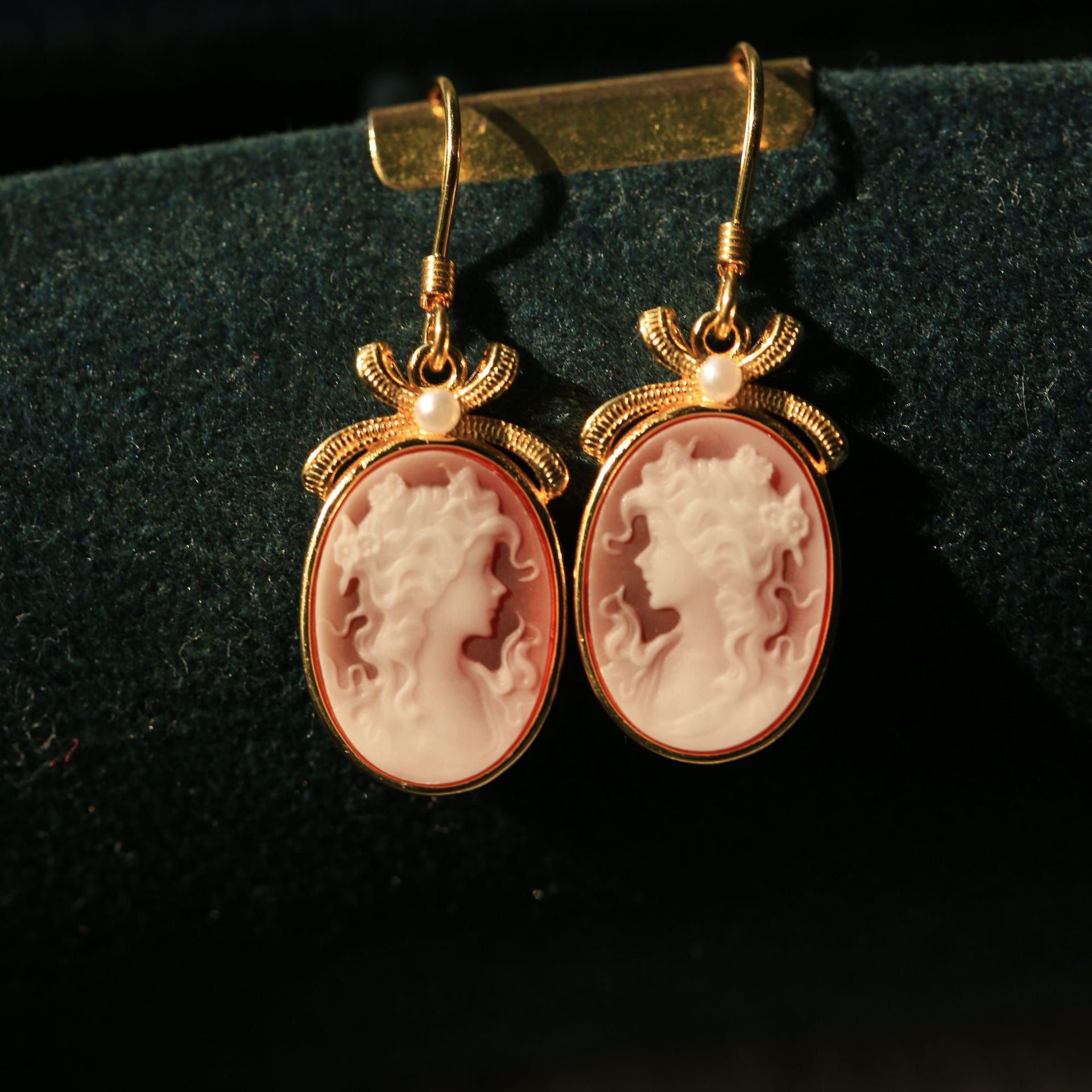 925 Silver Cameo Lady Earrings with Bow & Pearl | Vintage Victorian Romantic Jewelry