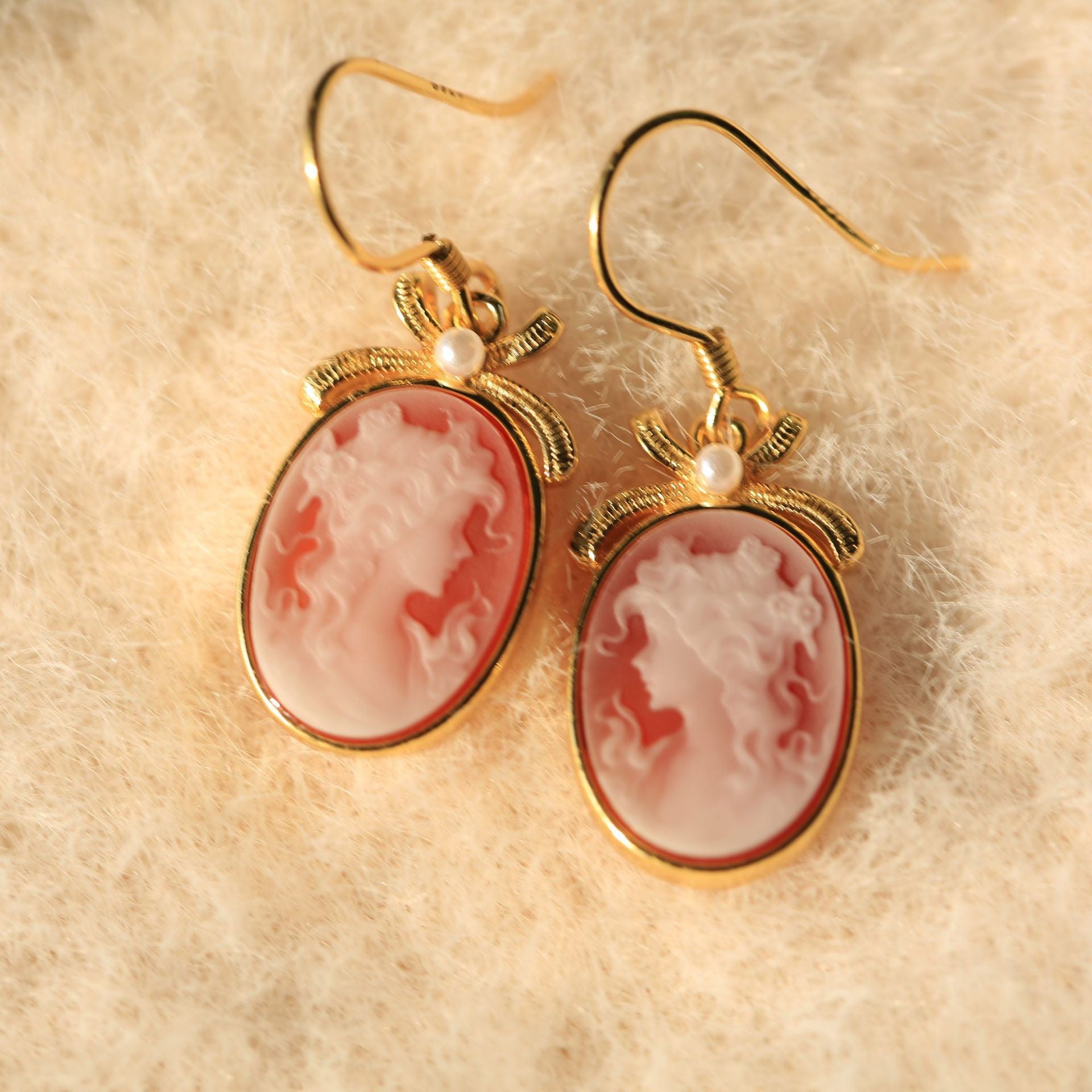 925 Silver Cameo Lady Earrings with Bow & Pearl | Vintage Victorian Romantic Jewelry