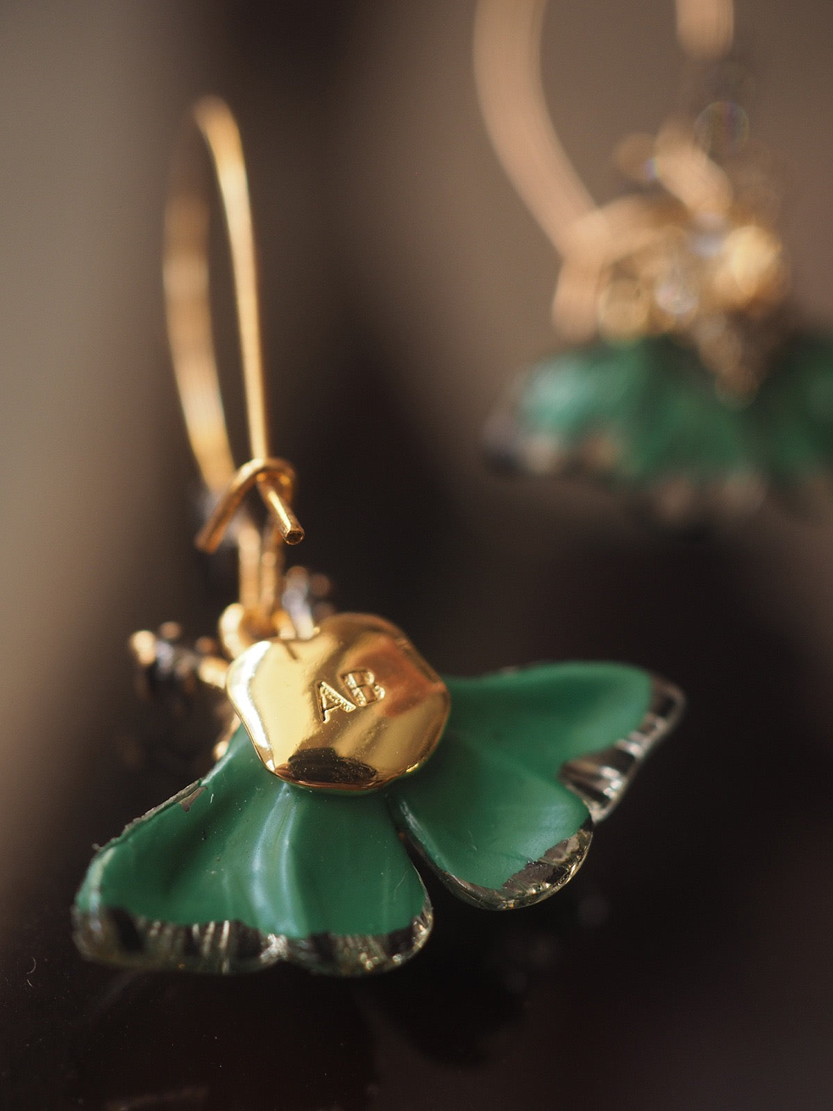 Enamel Butterfly Statement Earrings | Emerald Green Vintage Gold Earrings with Crystals | Artistic Jewelry for Women
