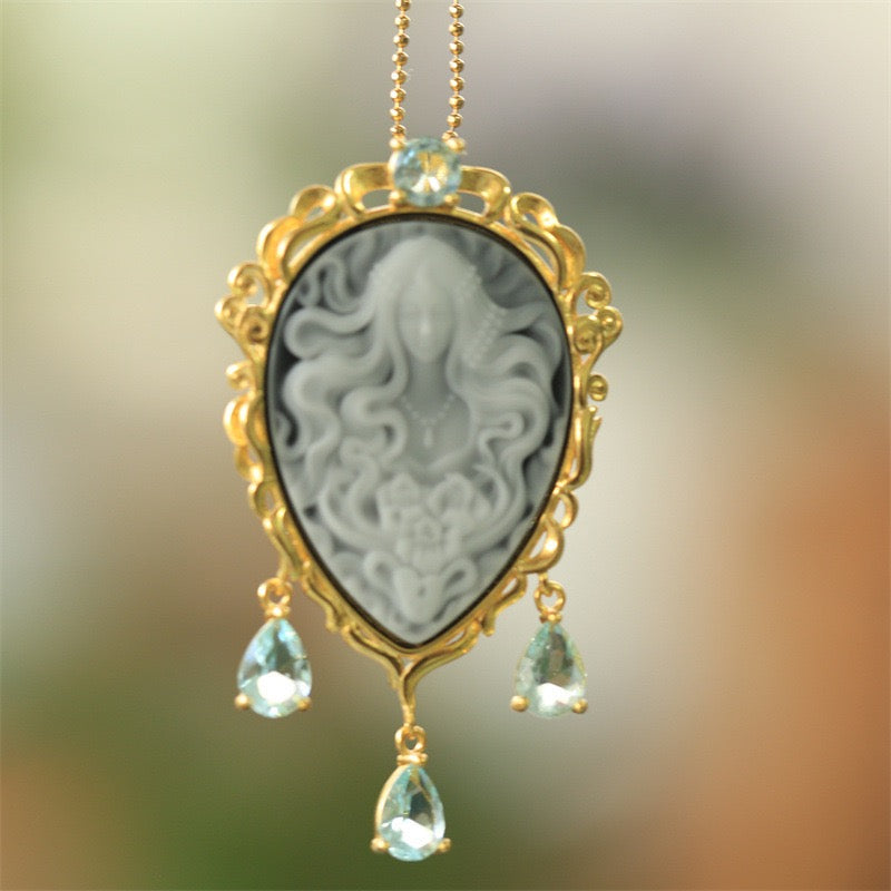 S925 Silver Medusa Agate Cameo Pendant & Brooch | Hand-Carved Dual-Wear Vintage Mythology Jewelry