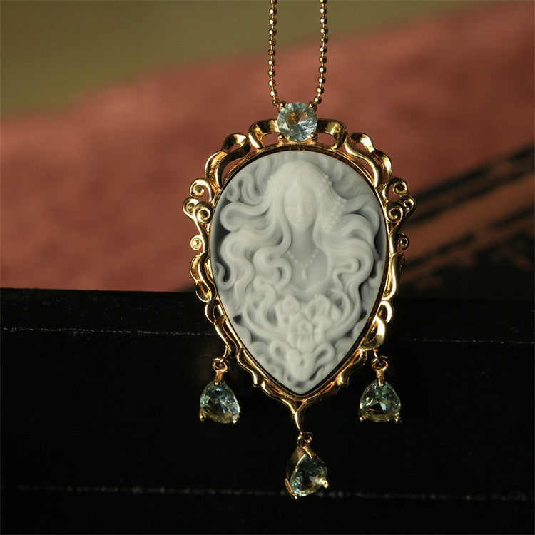 S925 Silver Medusa Agate Cameo Pendant & Brooch | Hand-Carved Dual-Wear Vintage Mythology Jewelry
