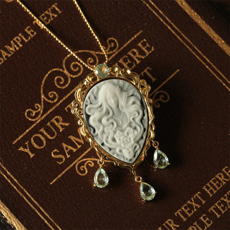 S925 Silver Medusa Agate Cameo Pendant & Brooch | Hand-Carved Dual-Wear Vintage Mythology Jewelry