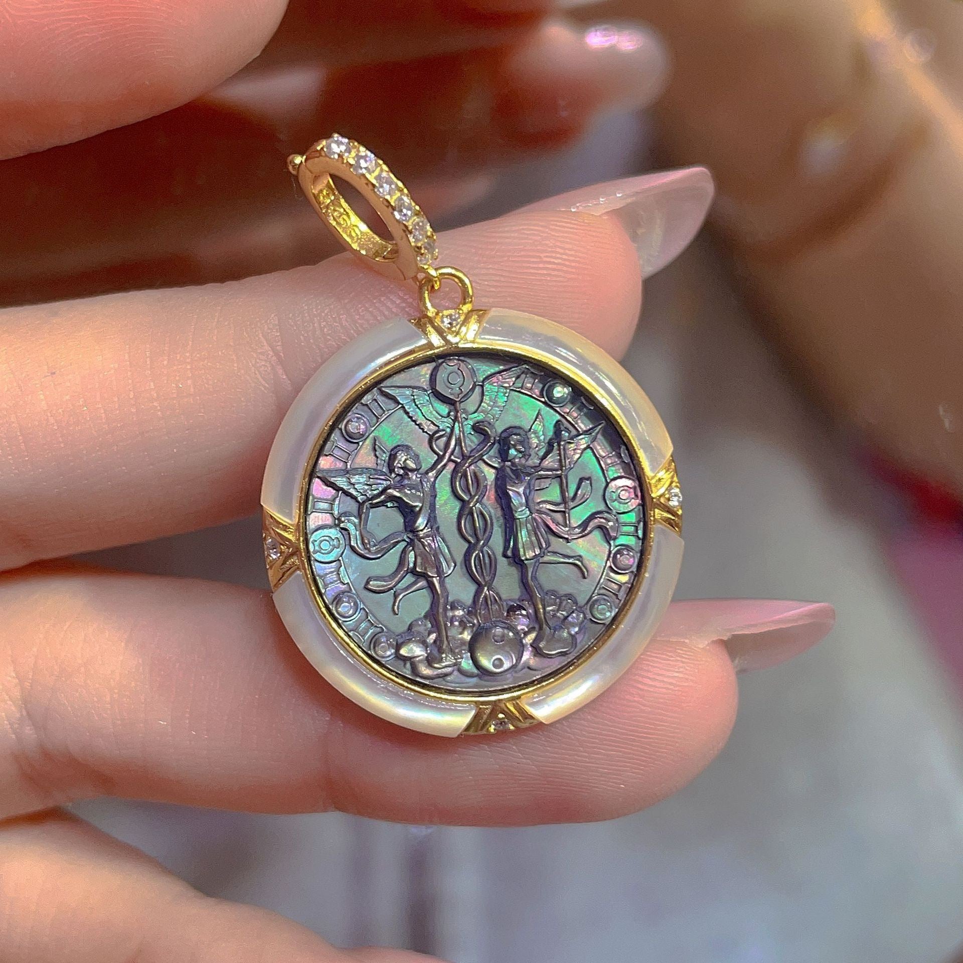 S925 Silver Black Mother-of-Pearl Zodiac Cameo Pendant | Hand-Carved Astrology Necklace Collection