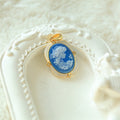 S925 Silver Blue Agate Cameo Jewelry | Hand-Carved Pendant, Earrings & Adjustable Ring