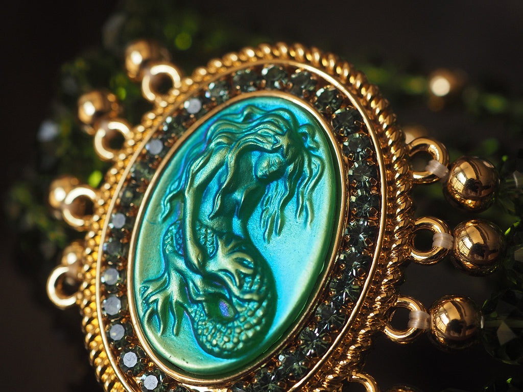 Vintage Green Mermaid Cameo Bracelet | Handcrafted Ocean-Inspired Crystal Jewelry