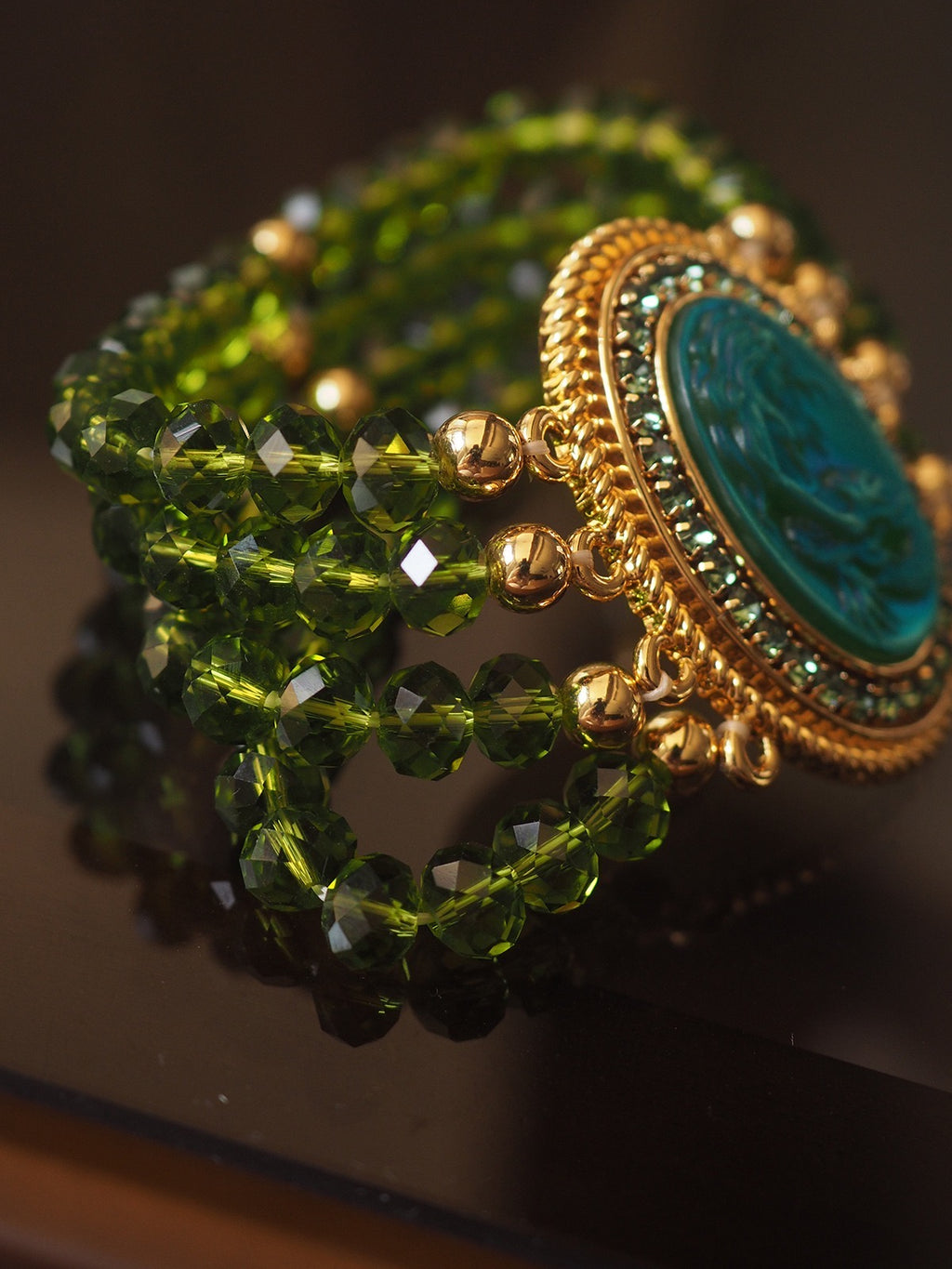Vintage Green Mermaid Cameo Bracelet | Handcrafted Ocean-Inspired Crystal Jewelry