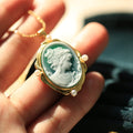 S925 Silver Green Cameo Jewelry Set – Hand-Carved Lady Portrait Pendant, Earrings & Adjustable Ring