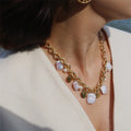 Baroque Pearl & Coin Charm Necklace & Bracelet Set – Gold-Plated Chain Vintage European Style Jewelry