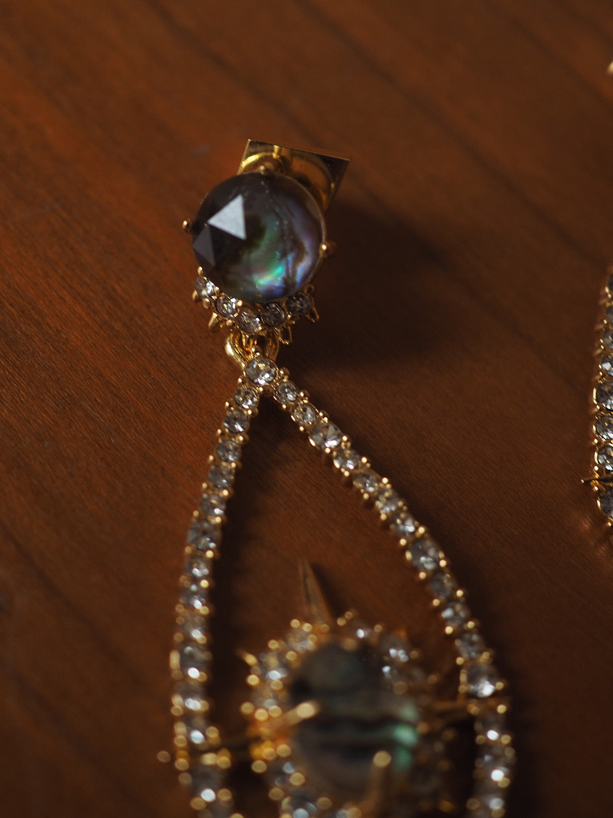 Vintage Abalone Compass Drop Earrings – Retro Crystal Statement Design