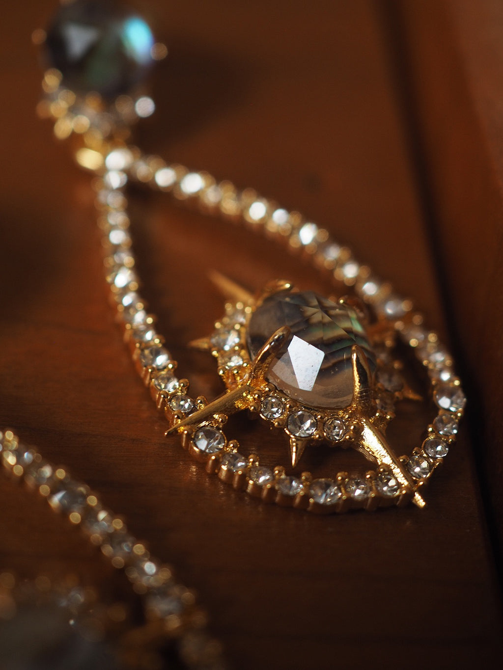 Vintage Abalone Compass Drop Earrings – Retro Crystal Statement Design