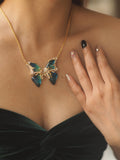 Vintage Iridescent Butterfly Pendant Necklace – Adjustable Art-Inspired Statement Jewelry